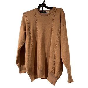 Quills Woolen Market Knit Irish Fishing Sweater Large Natural Wool dark beige-L